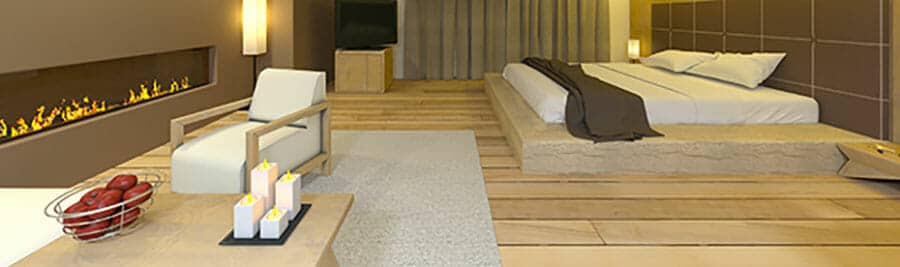 Bedroom with fireplace