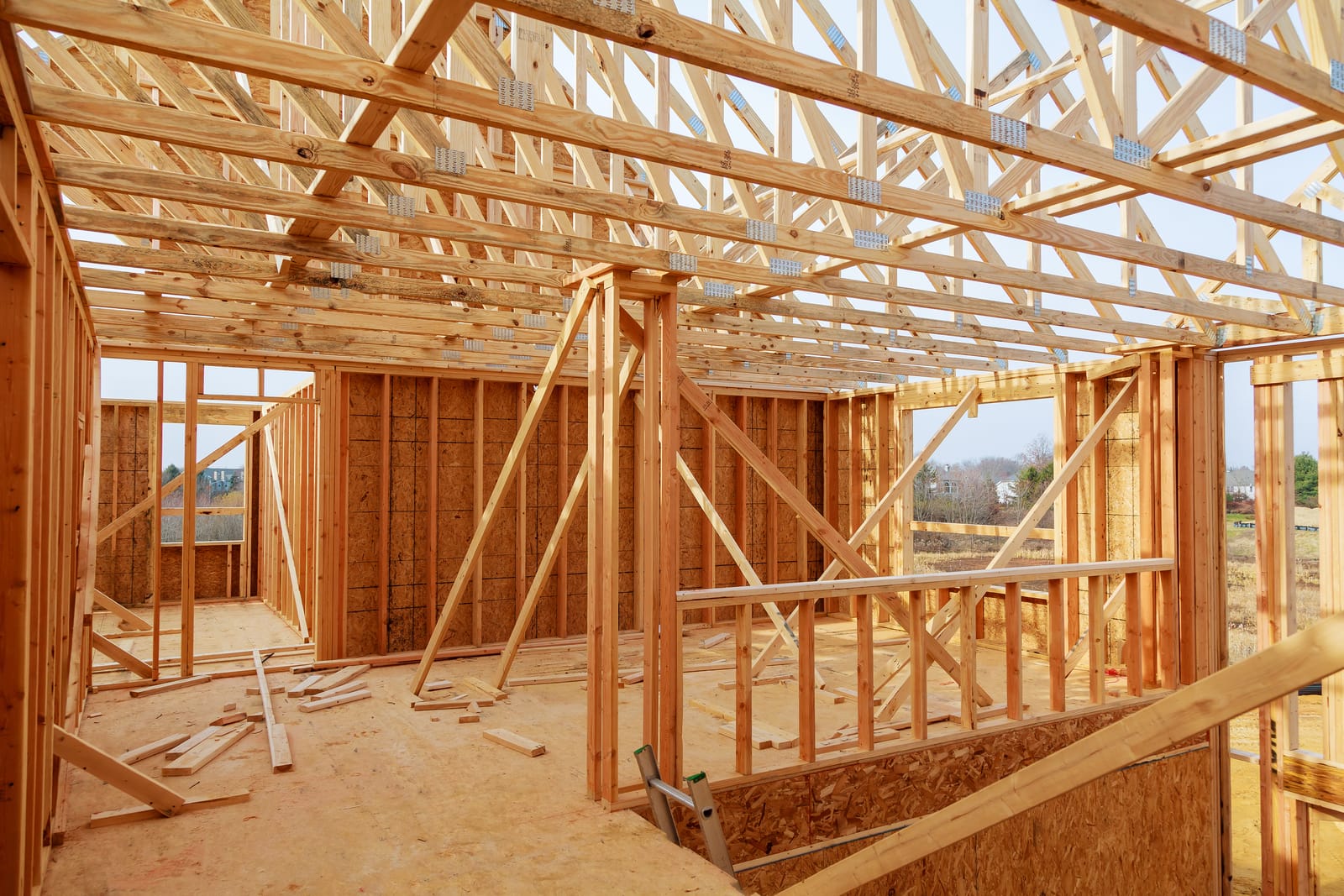 Wood framing in a house