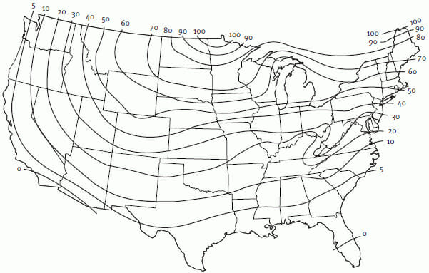 Frost line map of the united states