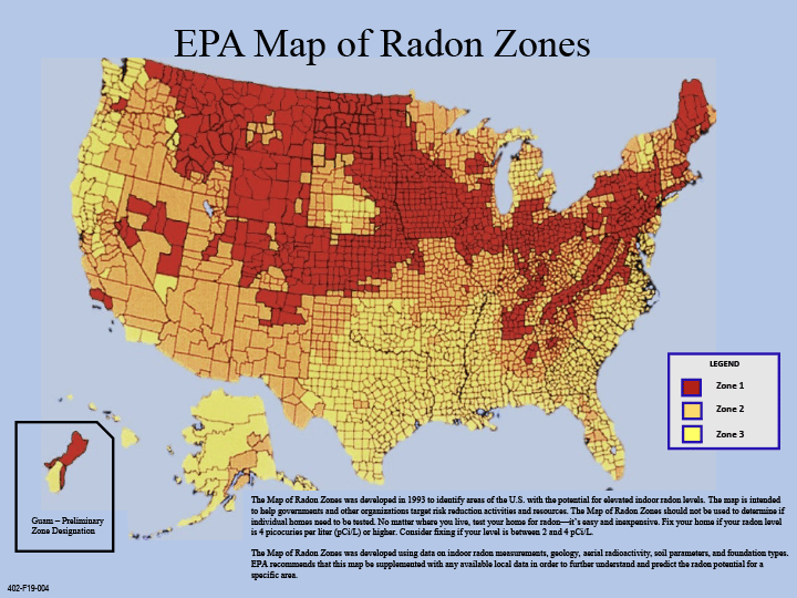 Map of Radon levels in the United States
