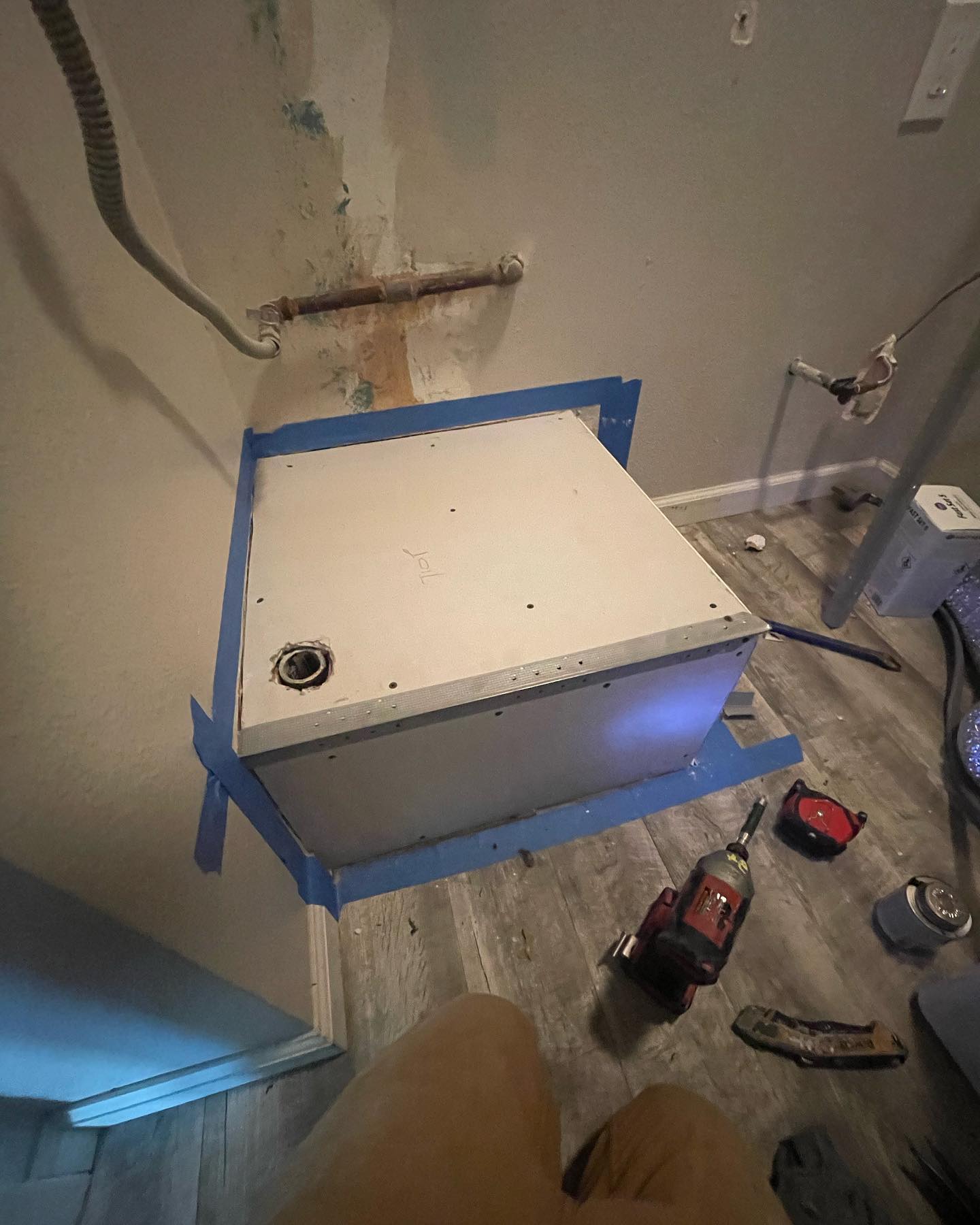 water heater platform white painted